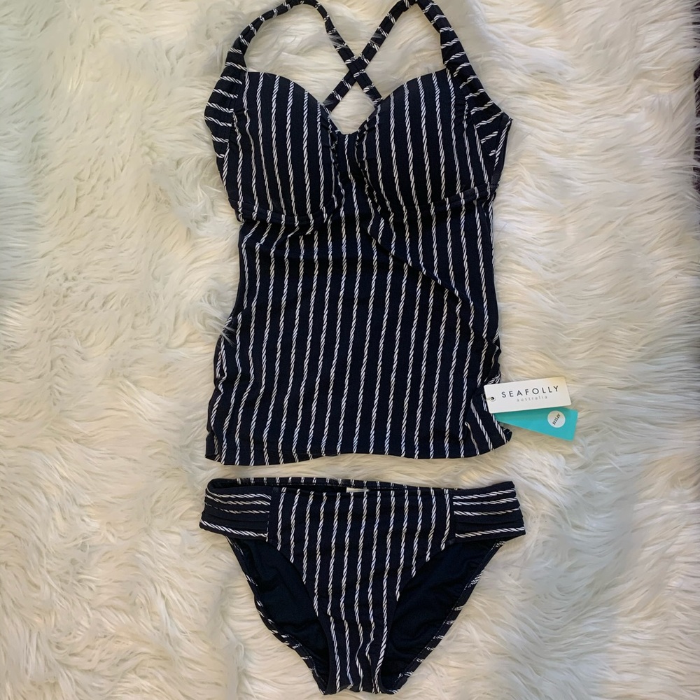 Seafolly Australia Tankini Swimsuit. Blue/White
